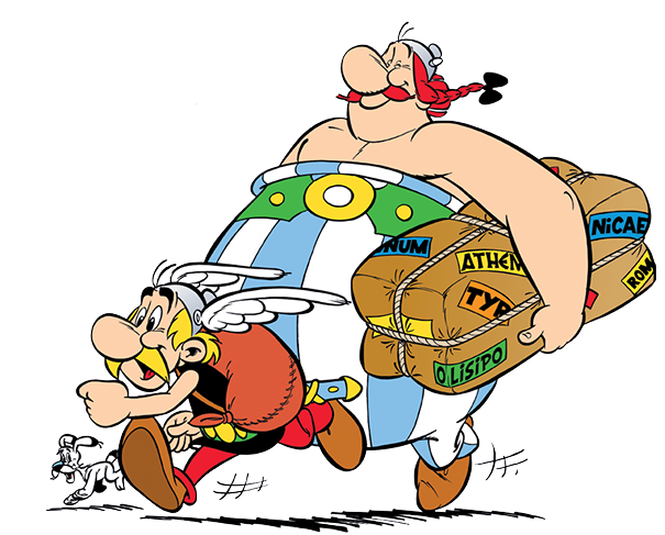 Asterix y Obelix preparando el equipaje